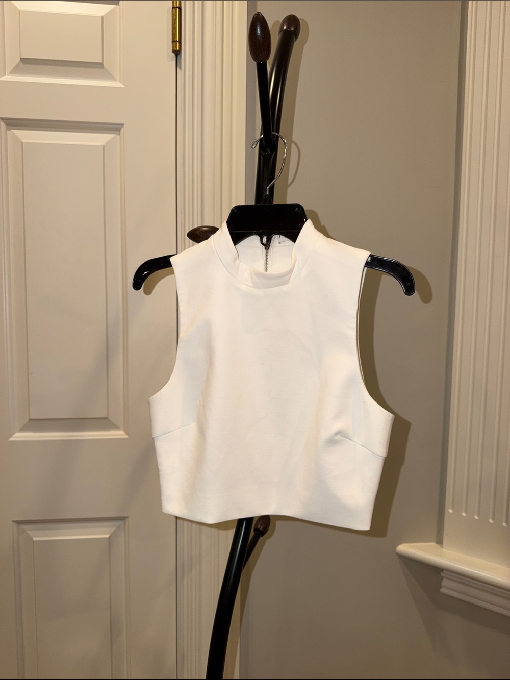 White Sleeveless Mock Neck Crop Top - Women